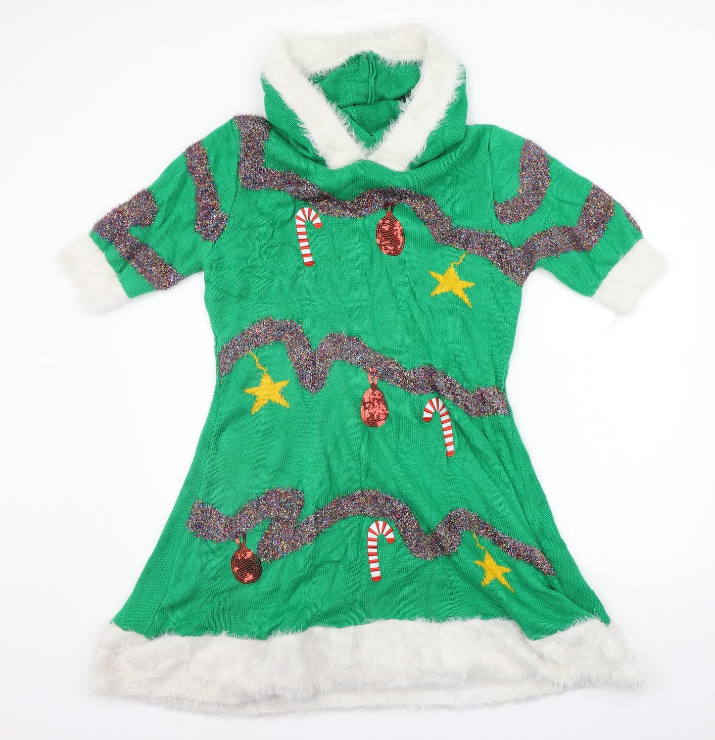 Primark Womens Green Geometric  Jumper Dress  Size L  - CHRISTMAS