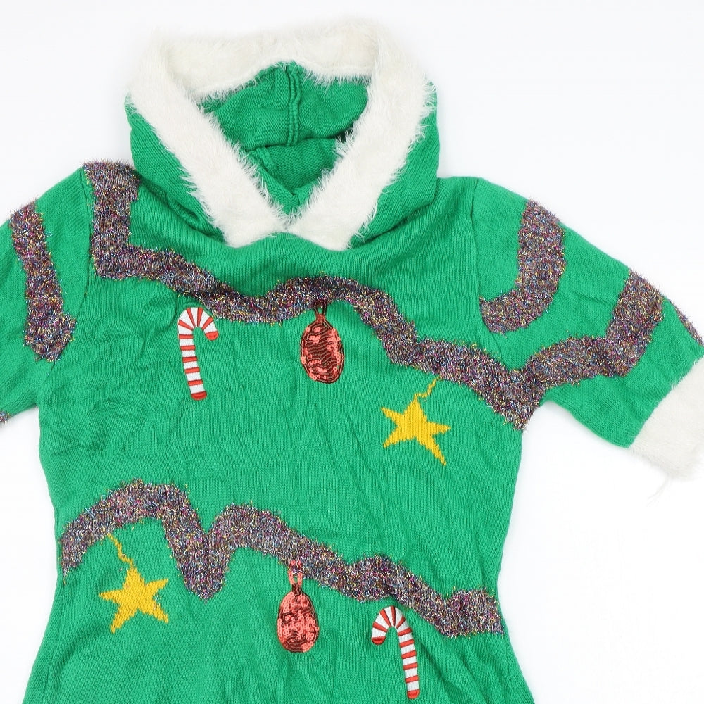 Primark Womens Green Geometric  Jumper Dress  Size L  - CHRISTMAS
