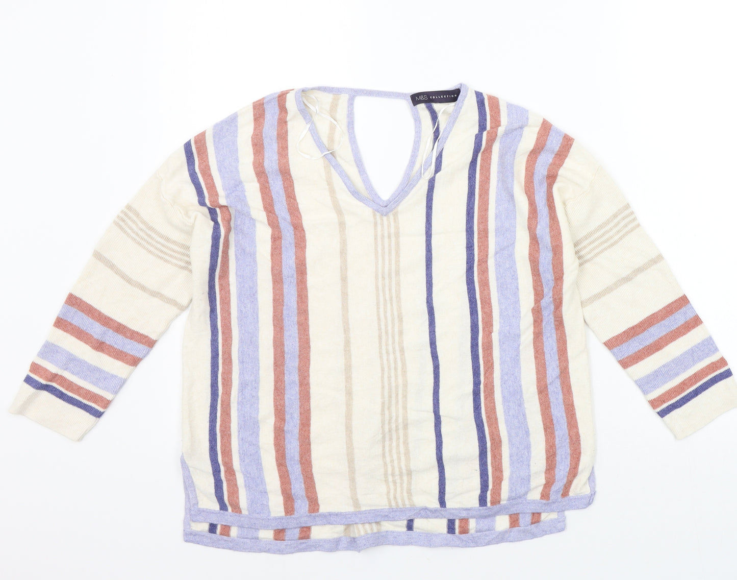 Marks and Spencer Womens Beige Striped  Pullover Jumper Size 14