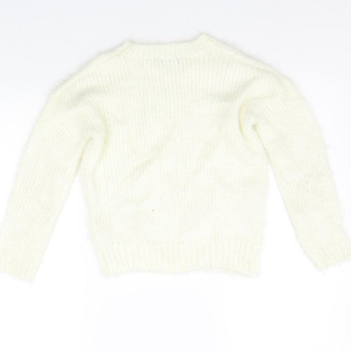 George Girls White   Pullover Jumper Size 8-9 Years  - details on chest
