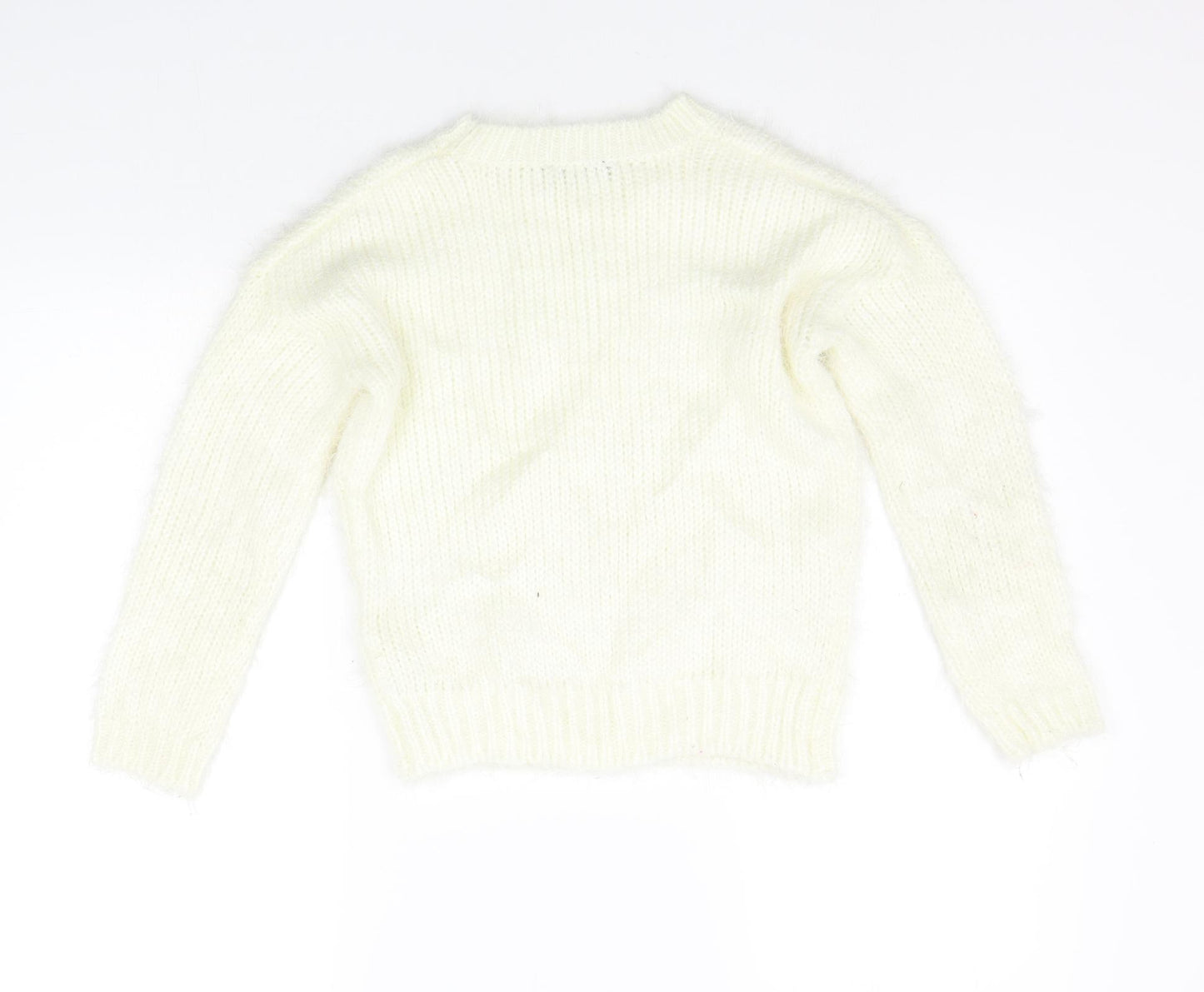 George Girls White   Pullover Jumper Size 8-9 Years  - details on chest