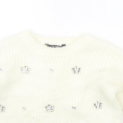 George Girls White   Pullover Jumper Size 8-9 Years  - details on chest
