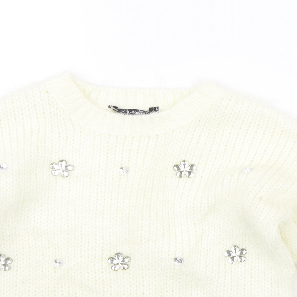 George Girls White   Pullover Jumper Size 8-9 Years  - details on chest