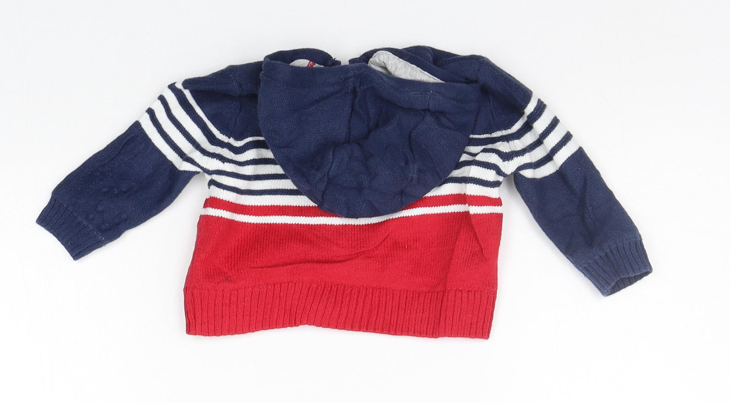 Mothercare Girls Blue Striped  Full Zip Jumper Size 0-3 Months