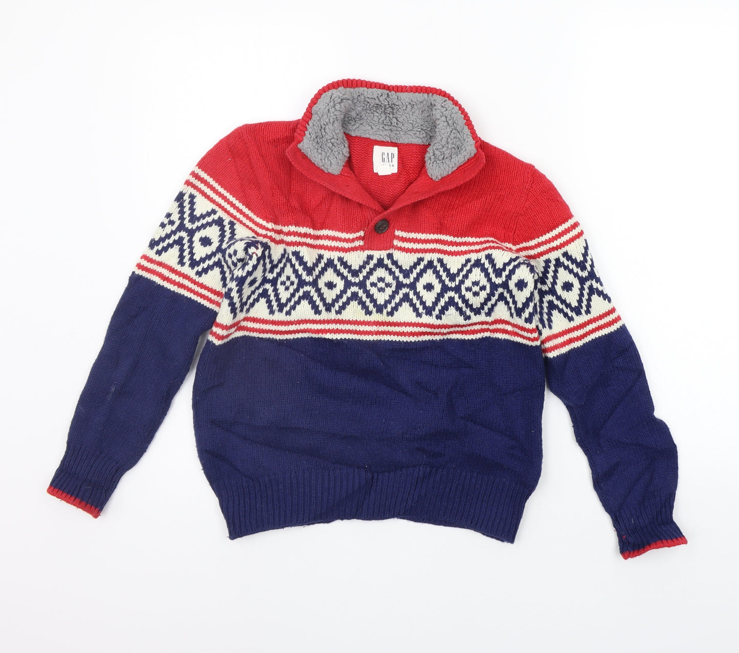 Gap Boys Blue Geometric  Pullover Jumper Size M