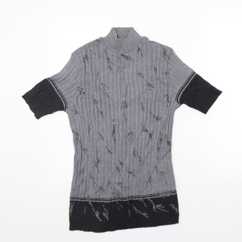 nina varese Womens Grey Geometric  Basic T-Shirt Size M