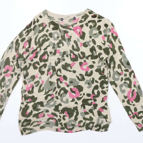 Marks and Spencer Womens Beige Animal Print  Pullover Jumper Size 14