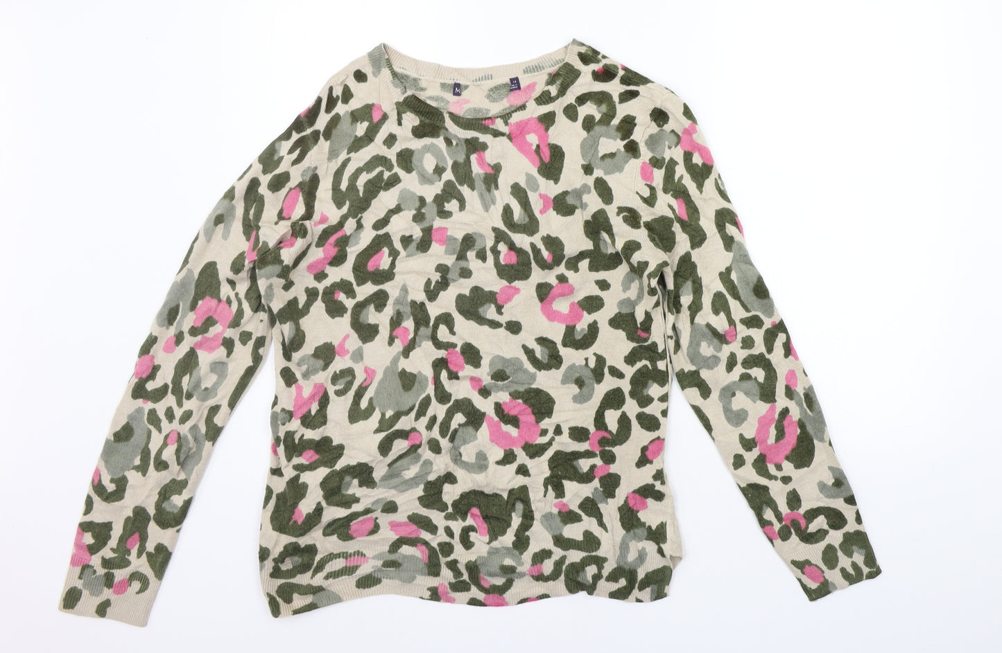 Marks and Spencer Womens Beige Animal Print  Pullover Jumper Size 14