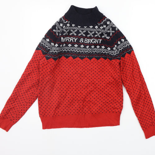 Avenue Mens Red Geometric  Pullover Jumper Size S