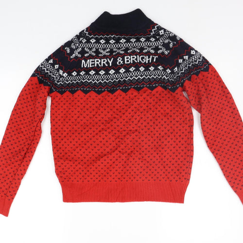 Avenue Mens Red Geometric  Pullover Jumper Size S