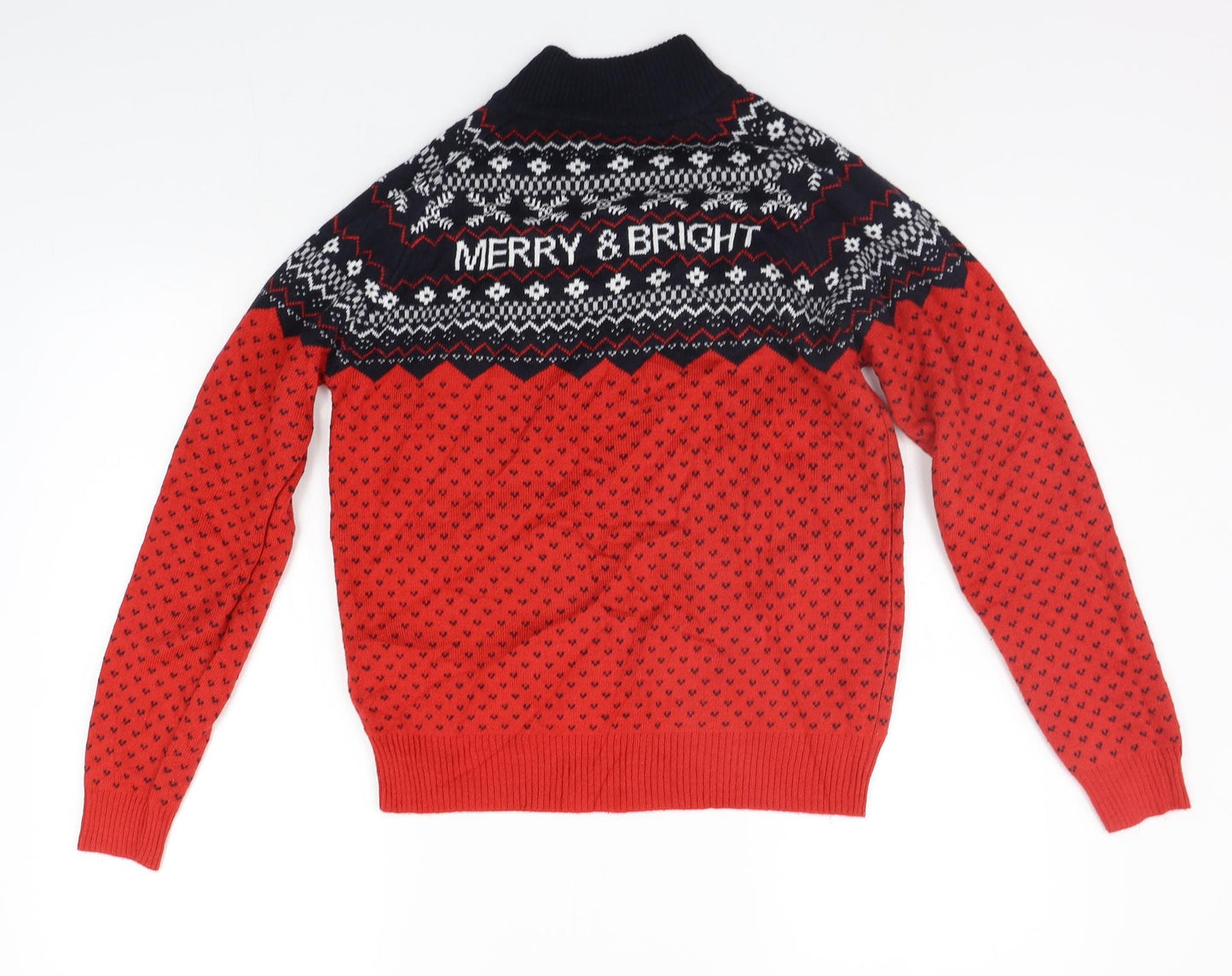 Avenue Mens Red Geometric  Pullover Jumper Size S