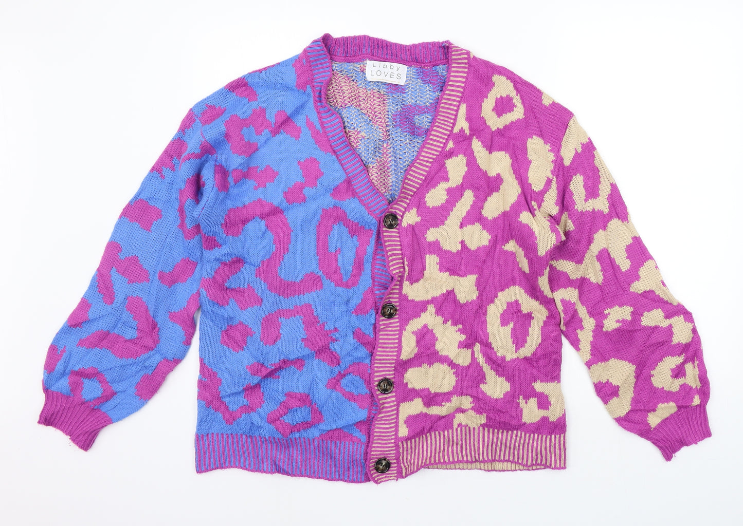 Libby Loves Womens Blue Geometric  Cardigan Jumper Size M