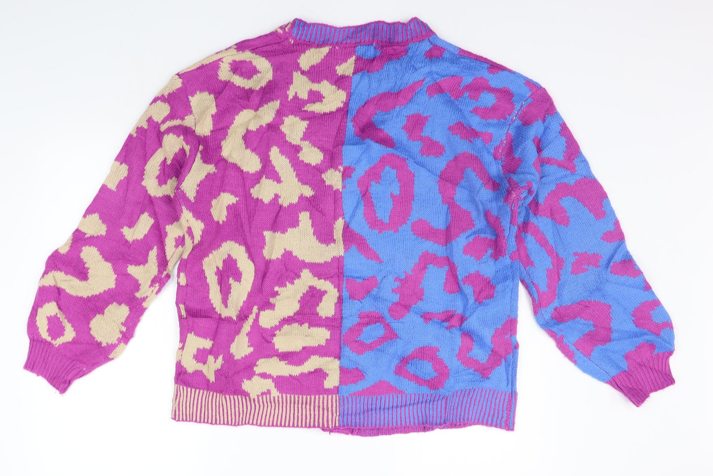 Libby Loves Womens Blue Geometric  Cardigan Jumper Size M