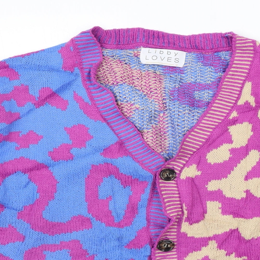 Libby Loves Womens Blue Geometric  Cardigan Jumper Size M