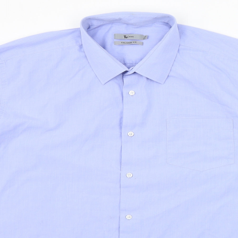 TU Mens Blue    Button-Up Size 17