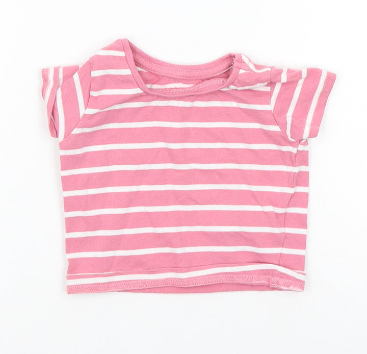 deniem co Girls Pink Striped  Basic T-Shirt Size 3-6 Months