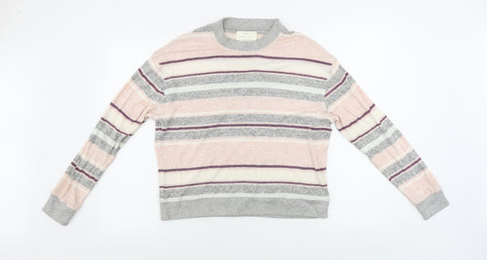 Front view of Next women’s pink striped jumper, size M