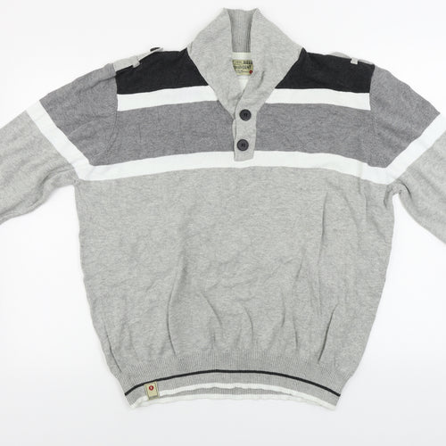 Dissident  Mens Grey Striped  Henley Jumper Size XL