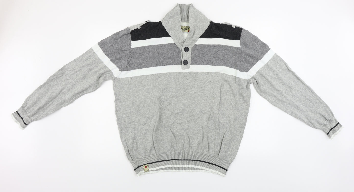 Dissident  Mens Grey Striped  Henley Jumper Size XL