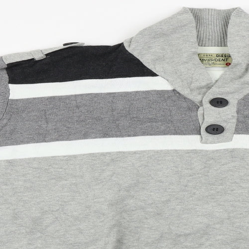 Dissident  Mens Grey Striped  Henley Jumper Size XL