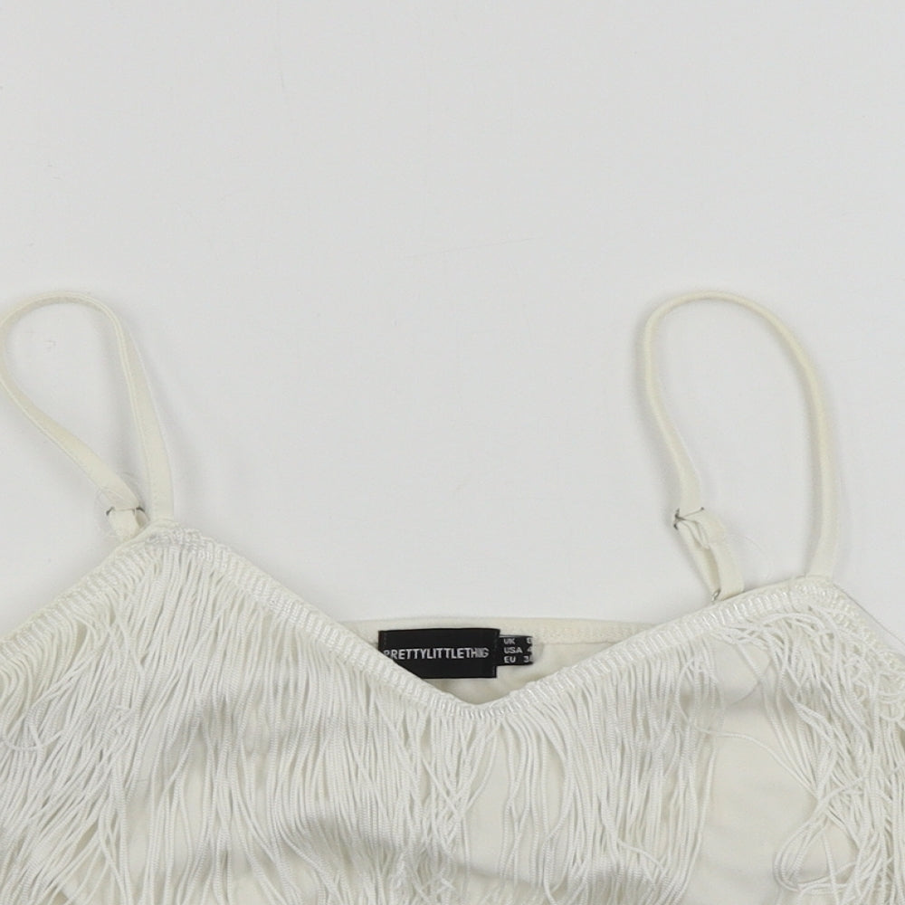 PRETTYLITTLETHING Womens White   Cropped T-Shirt Size 8