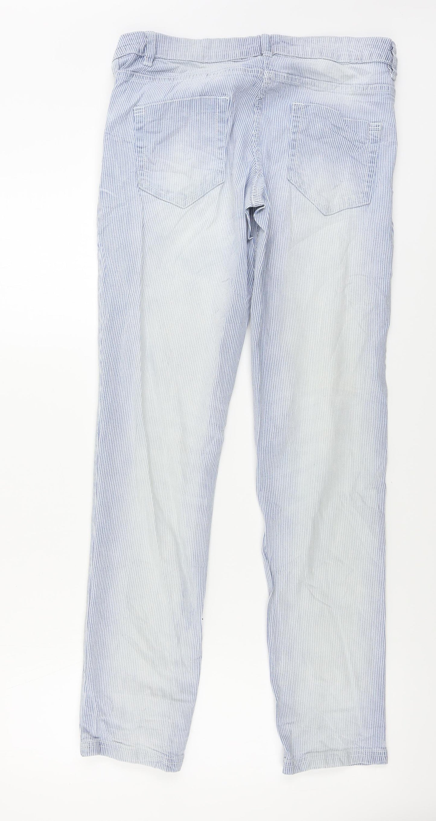 Blue Motion   Womens Blue Striped  Straight Jeans Size 10 L28 in