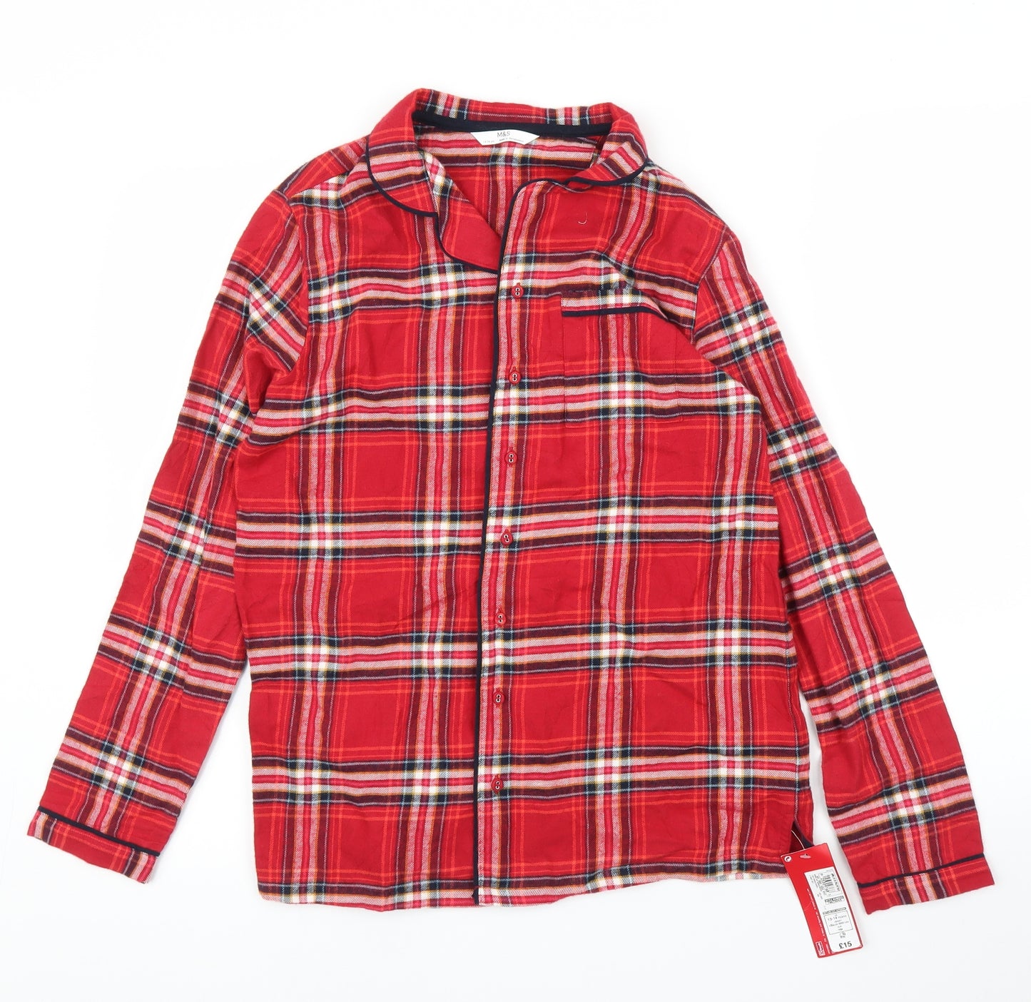 M&S Girls Red Plaid  Top Pyjama Top Size 13-14 Years