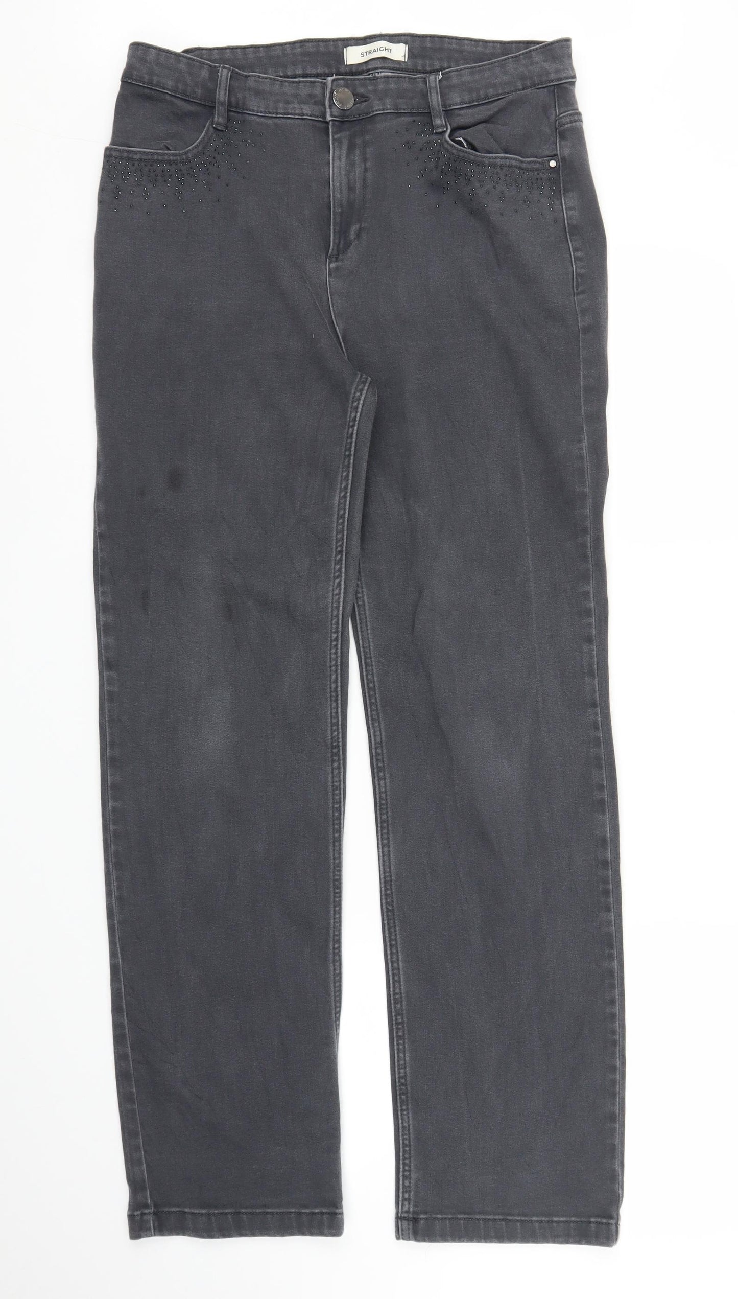 M&S Womens Grey  Denim Straight Jeans Size 14 L29 in