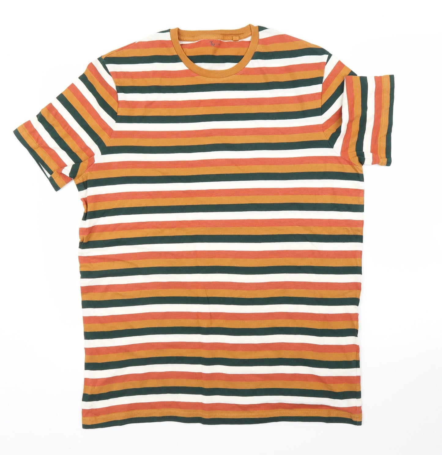 TU Mens Orange Striped   T-Shirt Size L