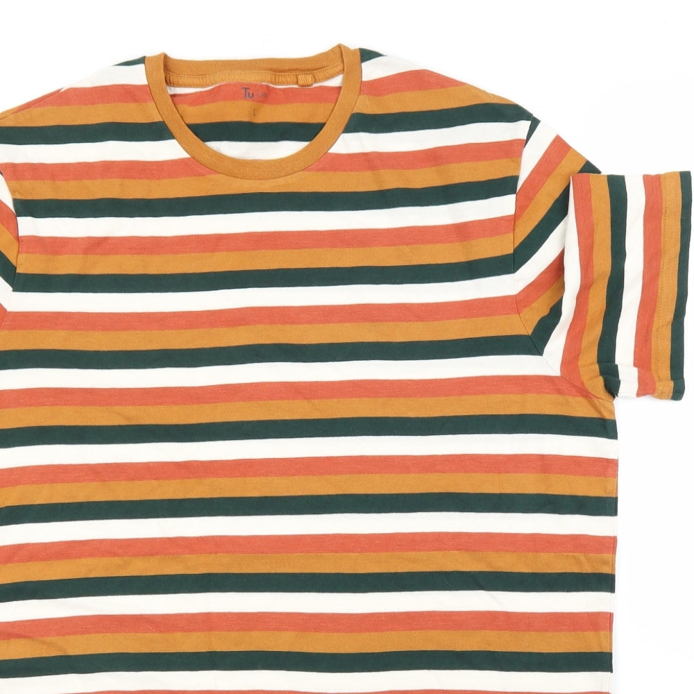 TU Mens Orange Striped   T-Shirt Size L