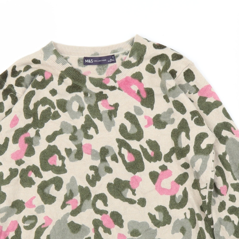 M&S Womens Green Animal Print  Pullover Jumper Size 16  - Leopard print