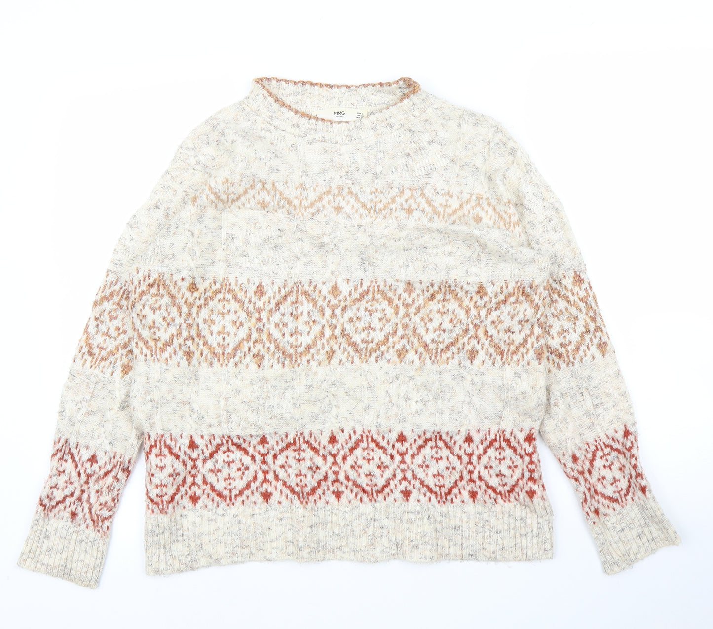 Mango Womens Beige Argyle/Diamond  Pullover Jumper Size S