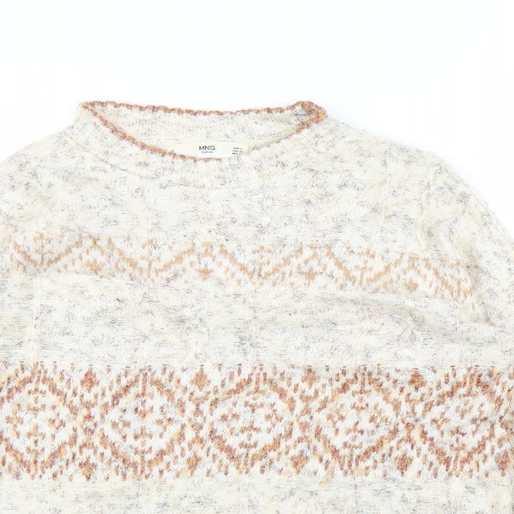 Mango Womens Beige Argyle/Diamond  Pullover Jumper Size S