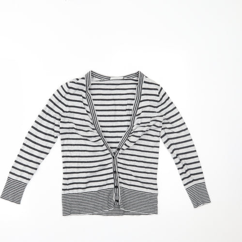 New Look Womens Grey Striped  Cardigan Jumper Size 10
