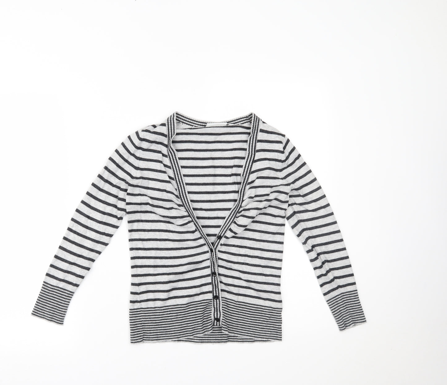 New Look Womens Grey Striped  Cardigan Jumper Size 10