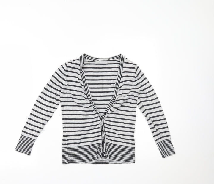 New Look Womens Grey Striped Cardigan Jumper Size 10