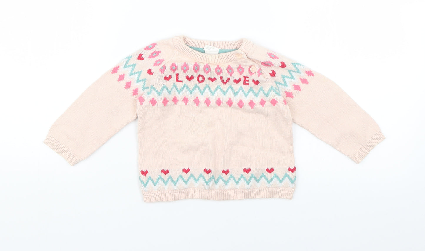 H&M Baby Pink Geometric Knit Pullover Jumper Size 6-9 Months