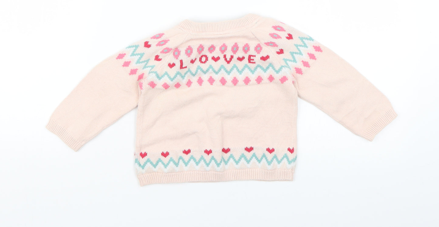 H&M Baby Pink Geometric Knit Pullover Jumper Size 6-9 Months