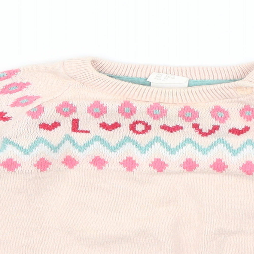H&M Baby Pink Geometric Knit Pullover Jumper Size 6-9 Months