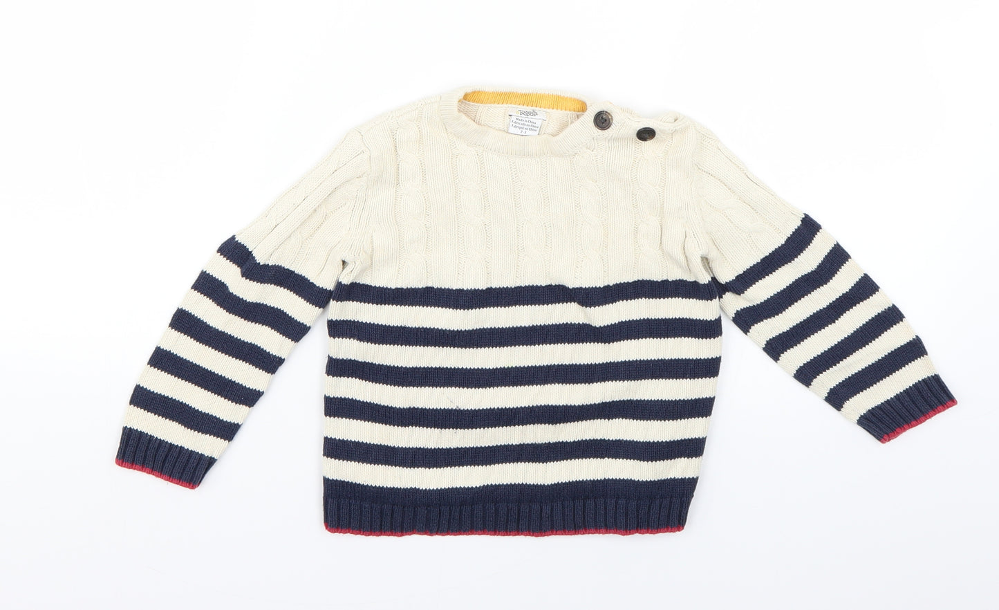 mamas & papas Girls Multicoloured Striped Knit Pullover Jumper Size 2-3 Years