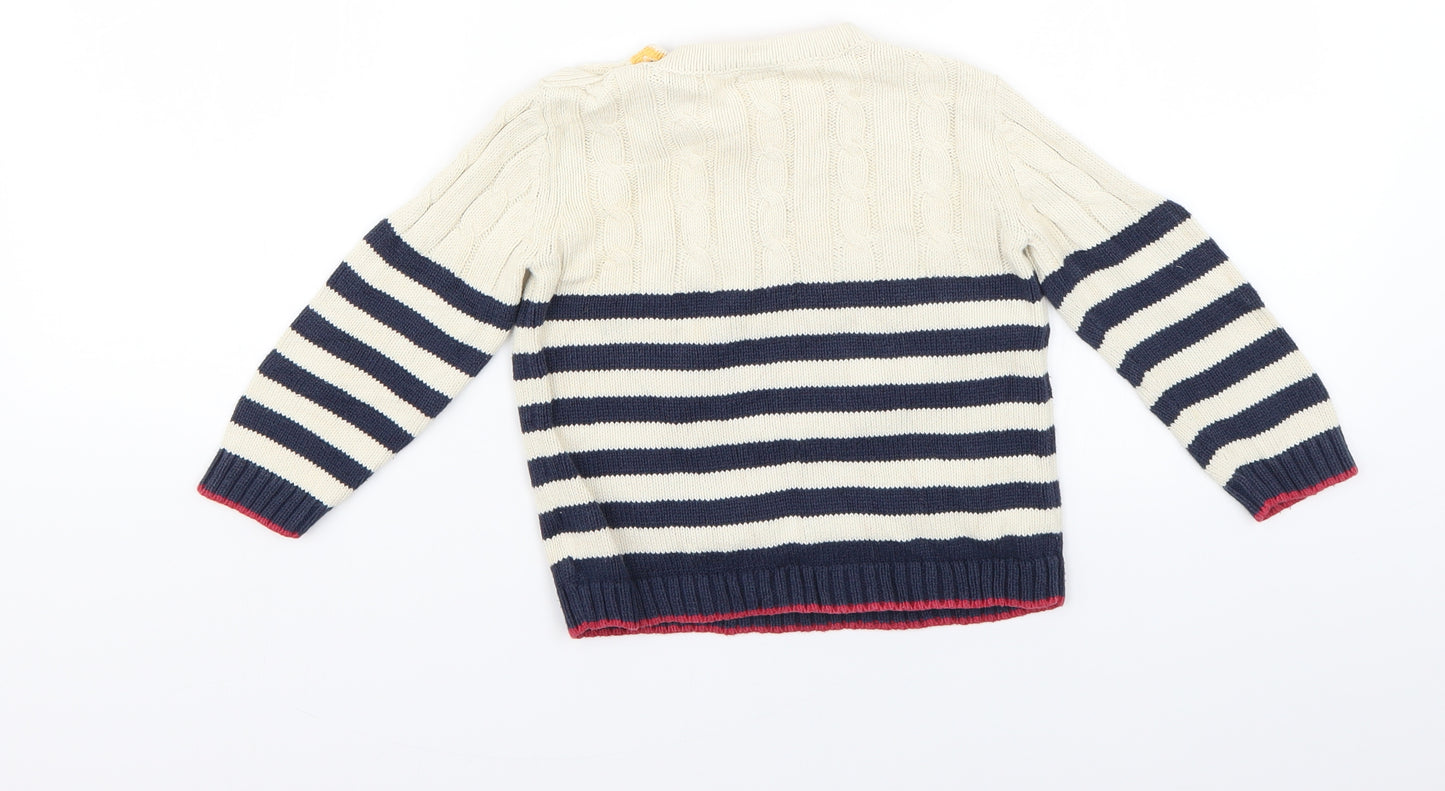 mamas & papas Girls Multicoloured Striped Knit Pullover Jumper Size 2-3 Years