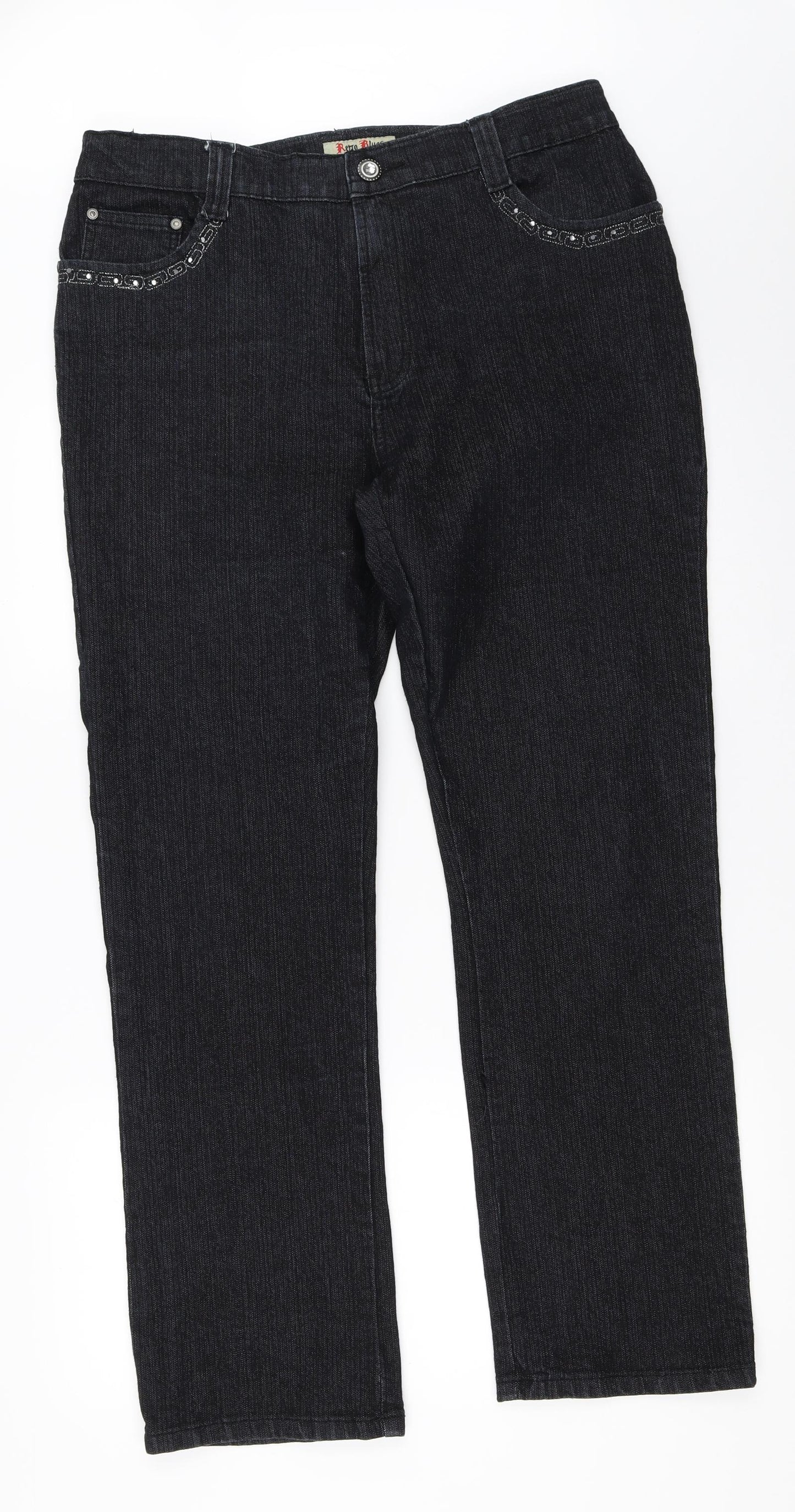 Retro Blues Womens Black  Denim Straight Jeans Size 44 L29.5 in