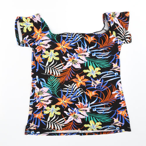 Dorothy Perkins Womens Black Floral  Basic T-Shirt Size 12