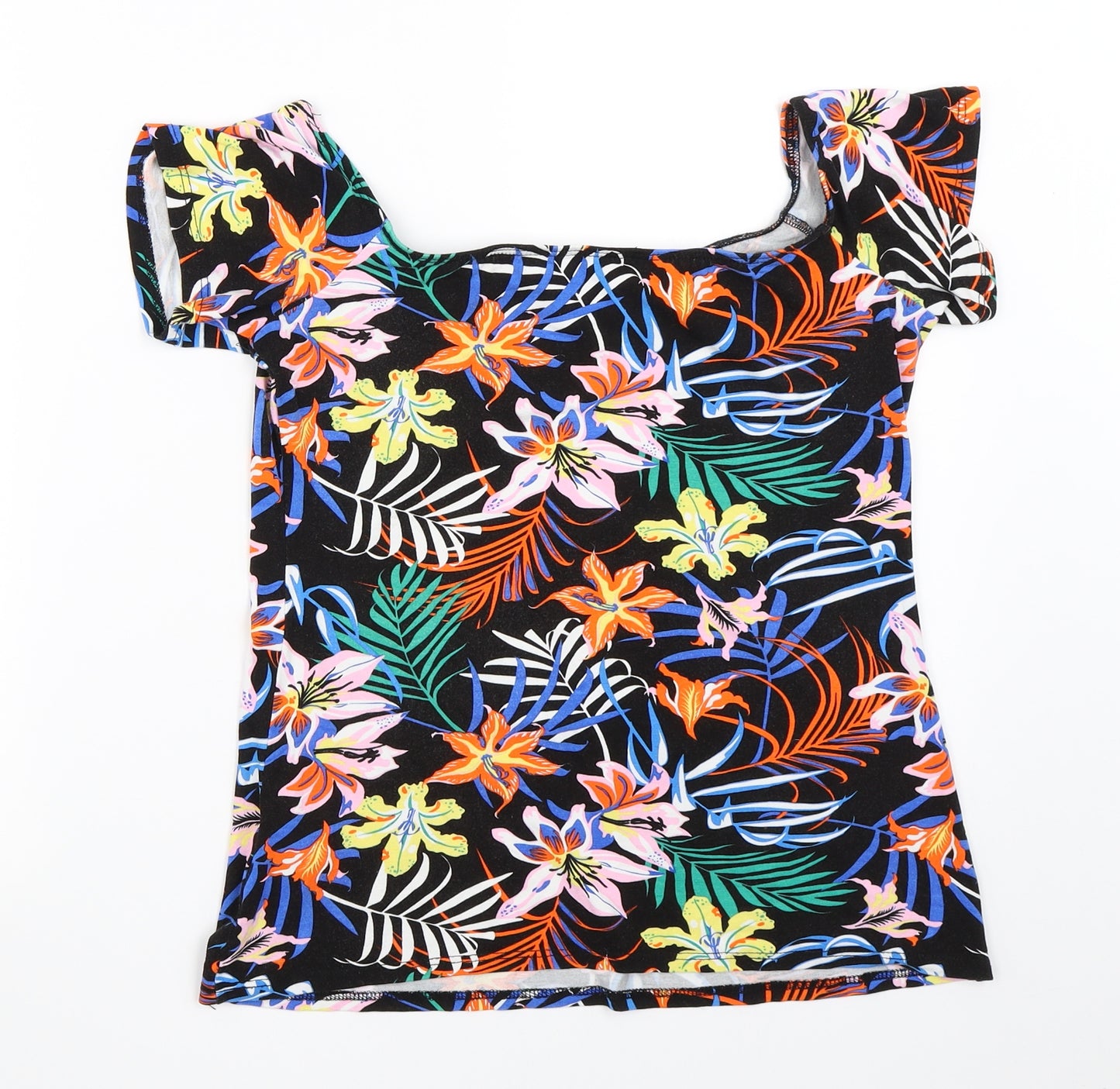 Dorothy Perkins Womens Black Floral  Basic T-Shirt Size 12