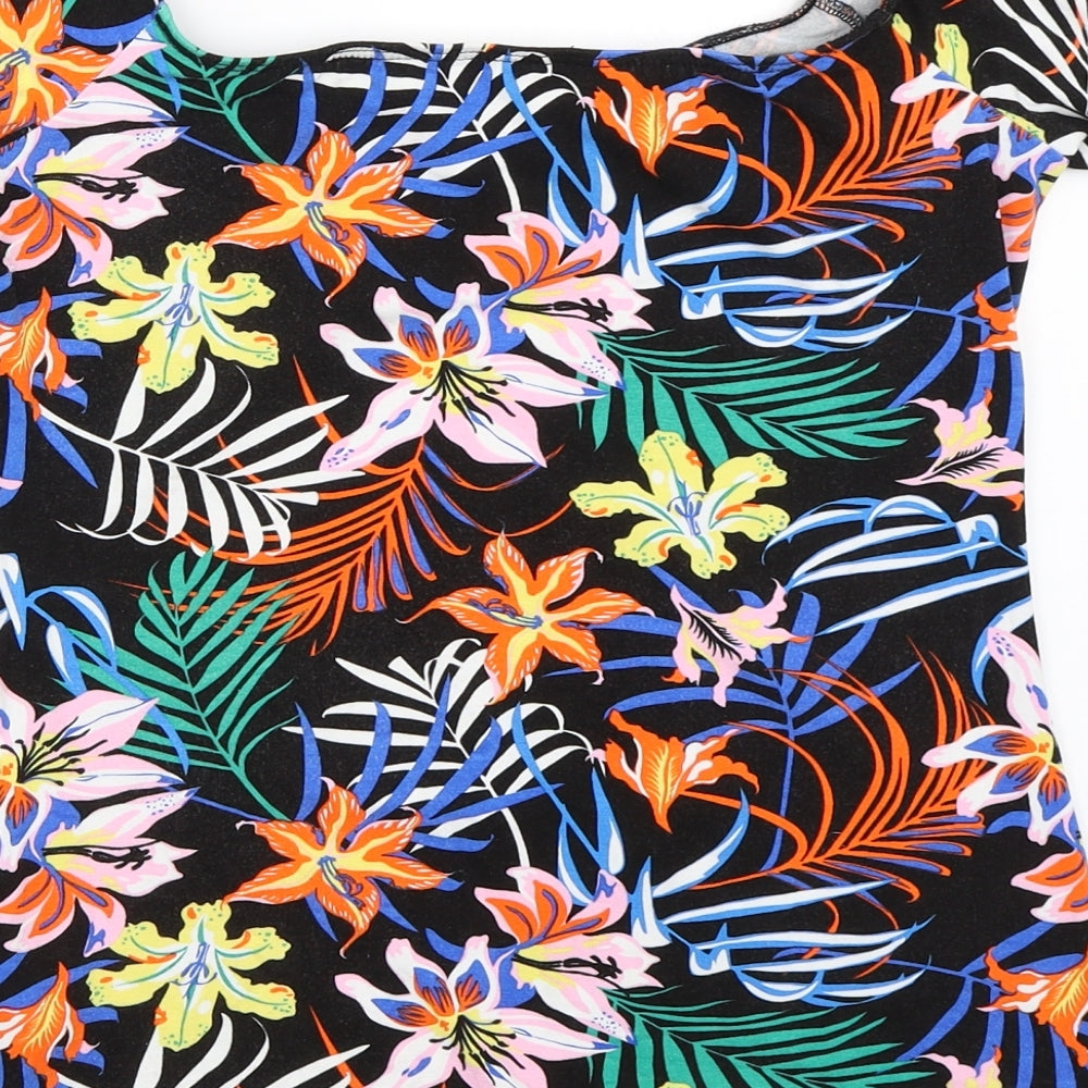 Dorothy Perkins Womens Black Floral  Basic T-Shirt Size 12