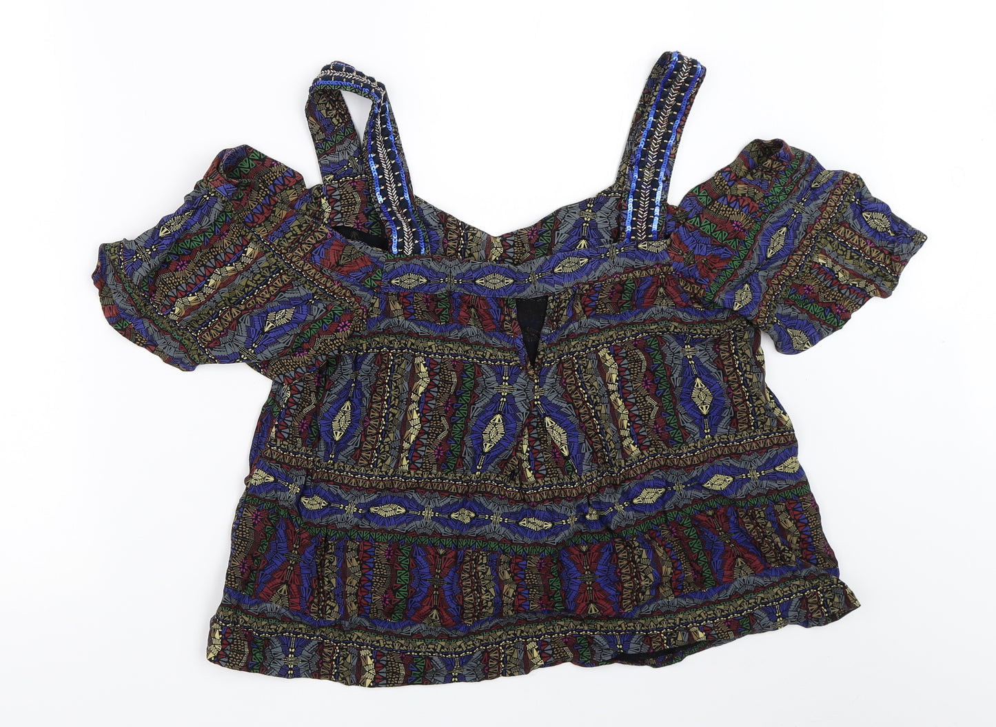 NEXT Womens Black Geometric  Basic Blouse Size 12