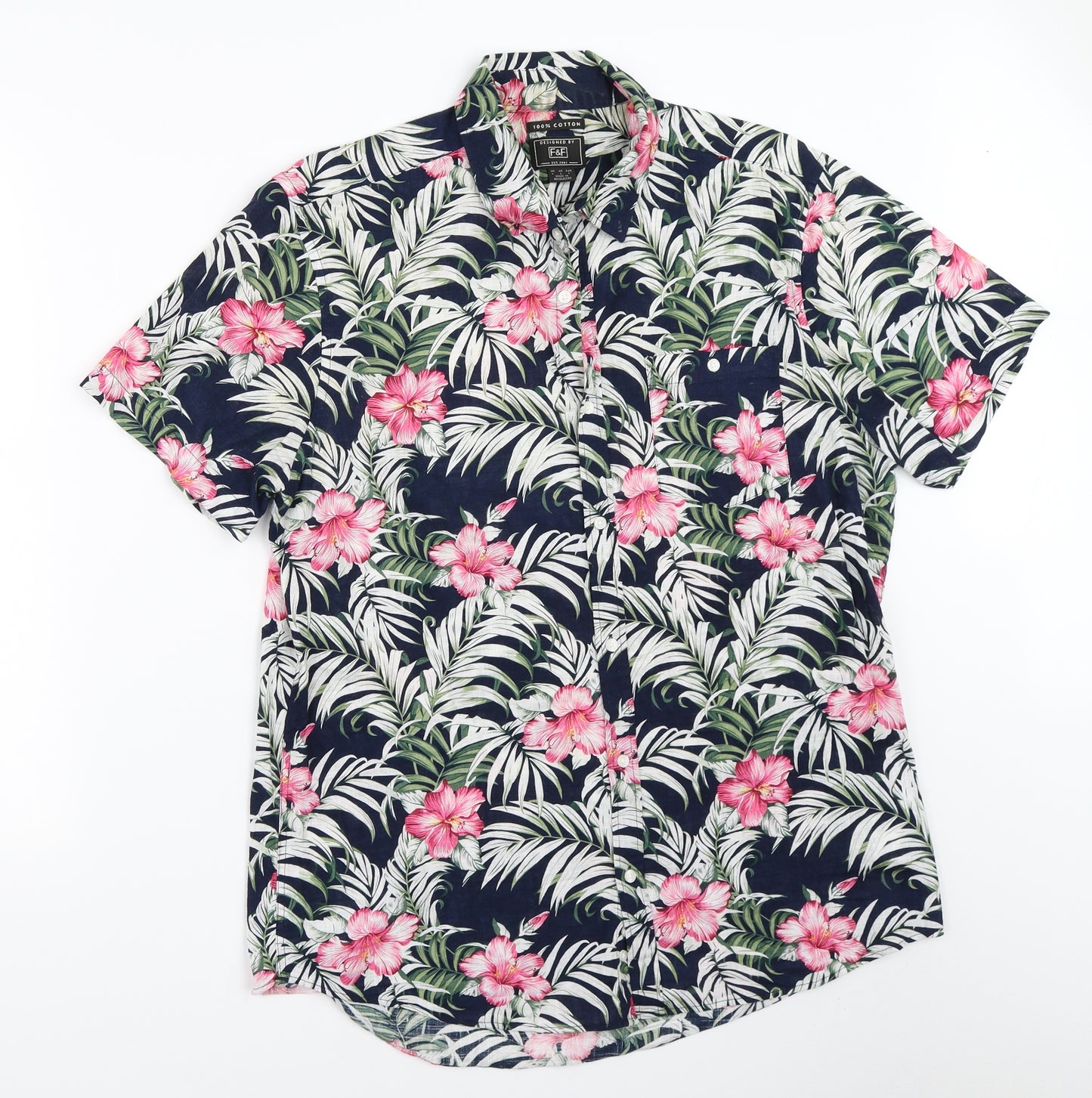 F&F Mens Blue Floral   Button-Up Size L