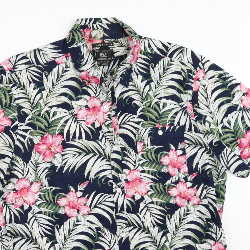 F&F Mens Blue Floral   Button-Up Size L
