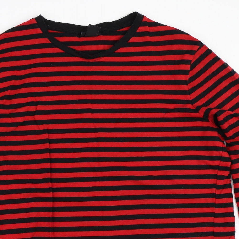 H&M Mens Red Striped   T-Shirt Size M