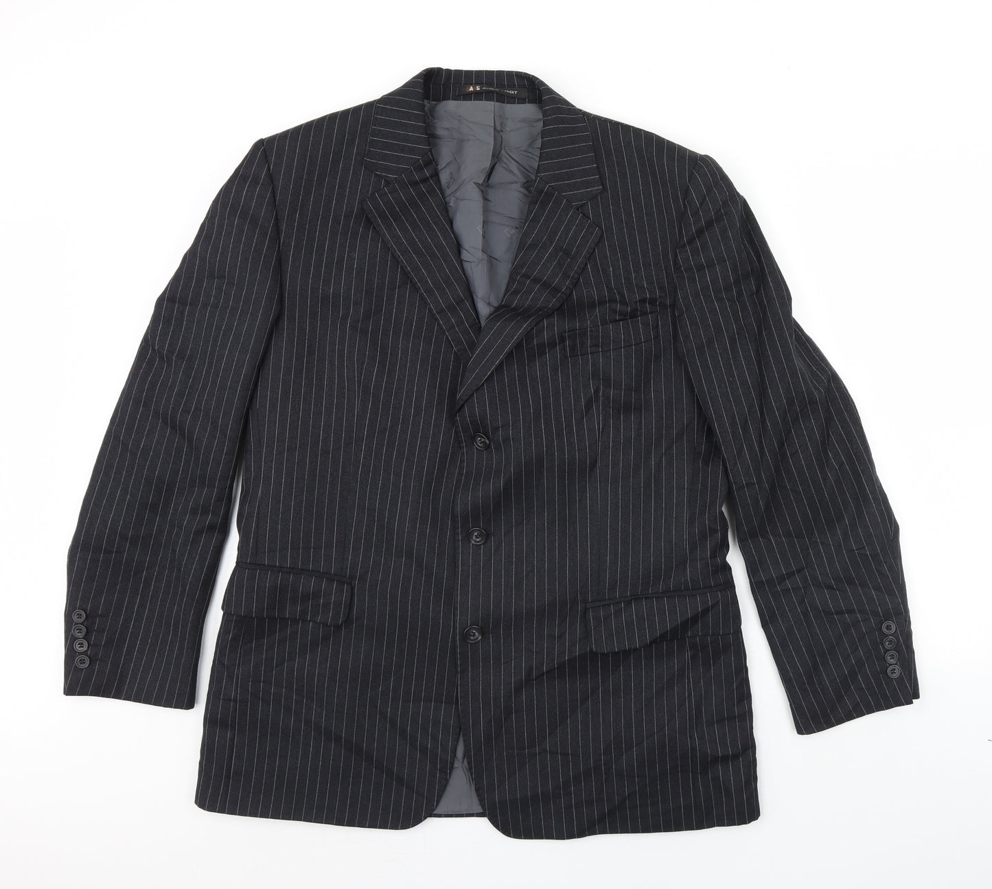 Oaks Mens Grey Striped  Jacket Blazer Size 42  - Shoulder Pads
